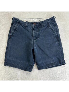 Vintage Abercrombie & Fitch Chino Shorts Mens 30 Navy Button Fly Flat Front READ